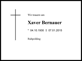 Traueranzeige von Xaver  Bernauer von Region Chiemgau